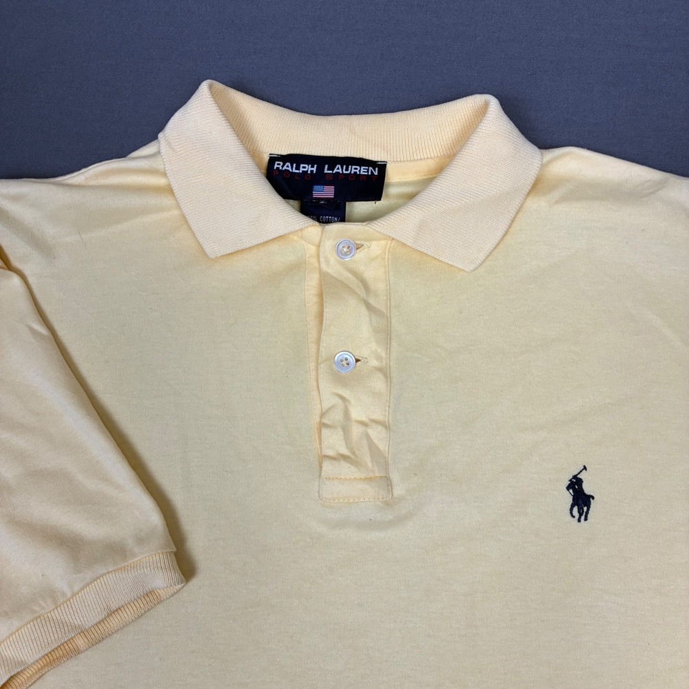 Ralph Lauren Polo Sport Yellow Short Sleeve Polo Shirt Mens Size Large Blue Pony